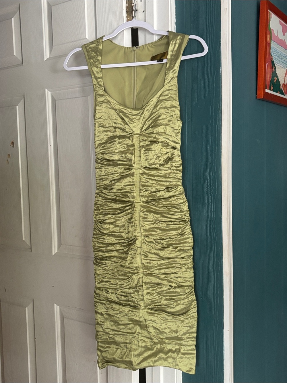 Nicole Miller Olive Green Ruched Tank Dress